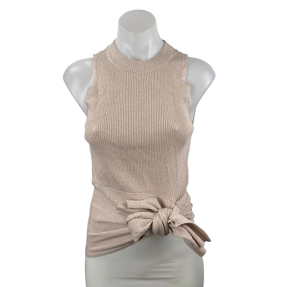 3.1 Phillip Lim Pink Metallic Sparkly Glitter Sleeveless Knit Tie Blouse Top S